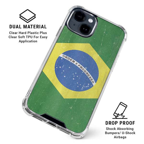 Brazil Flag Distressed iPhone 15 Clear Case